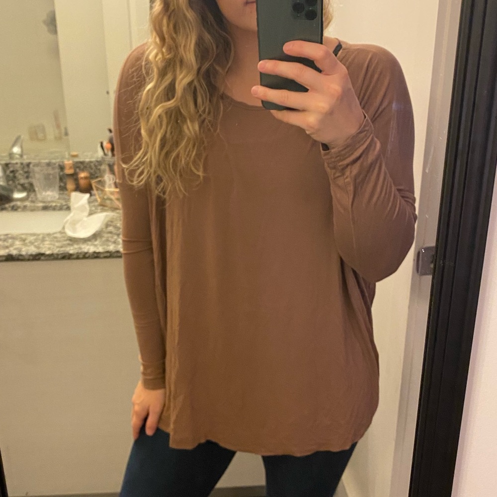Green Earth Long Sleeve Piko Top - Brown